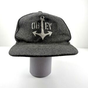 OBEY Anchor Graphic Wool Blend Snapback Hat Charcoal Gray‎ Flat Brim